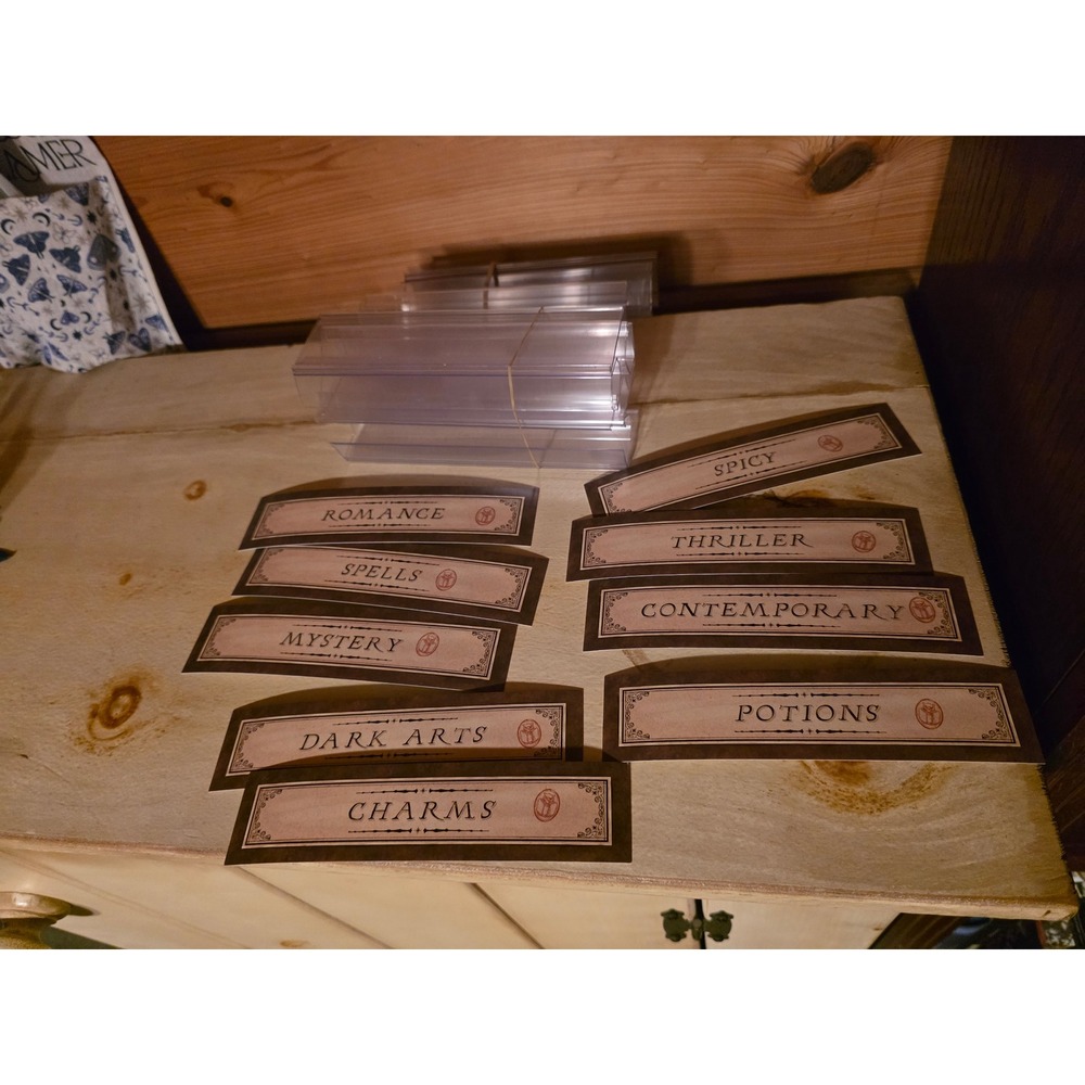 LitJoy Crate Bookshelf Tags Partial Set Genre Labels with Clear Shelf Clips
